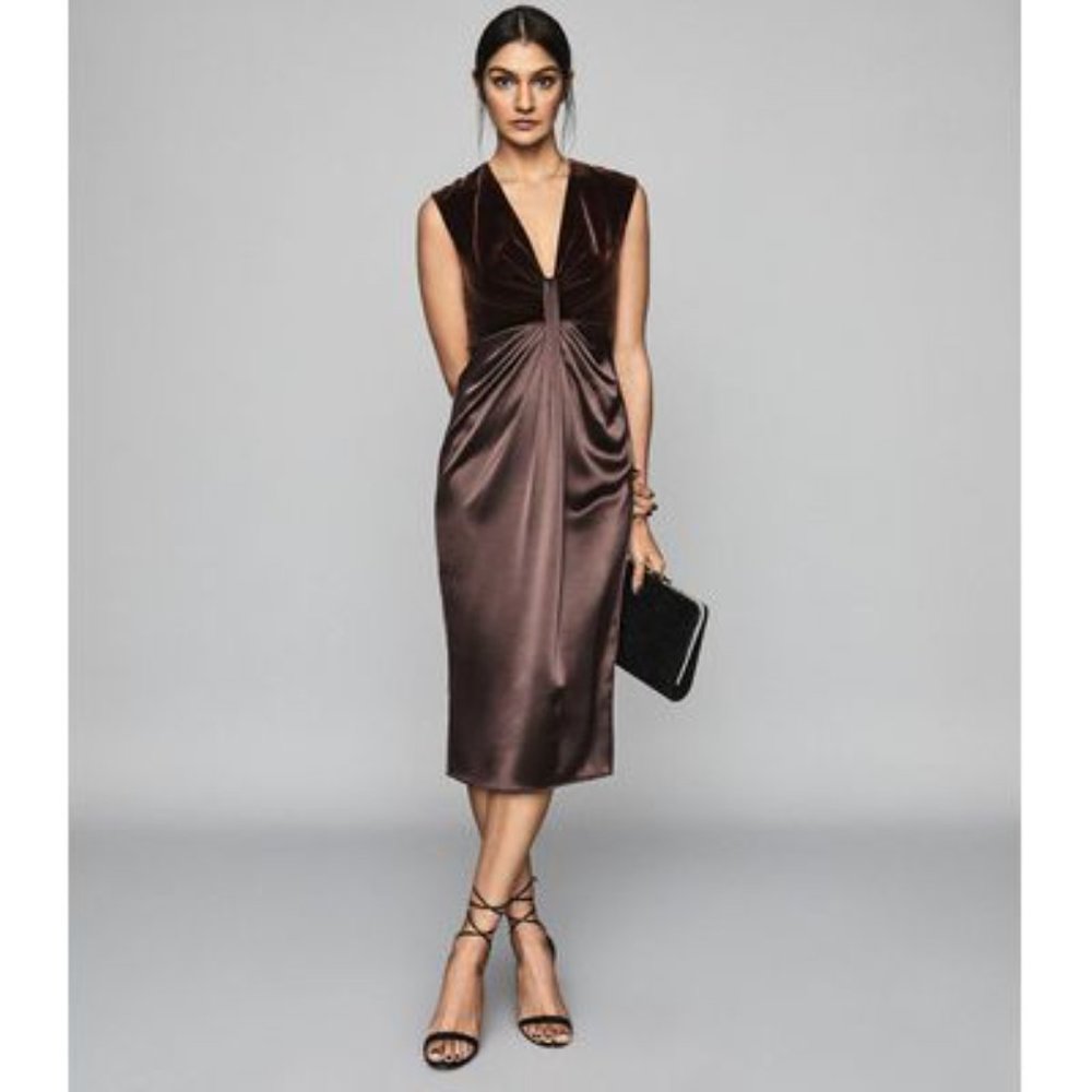NWT Reiss Livvy Velvet Satin Plunge Bodycon Dress size 0